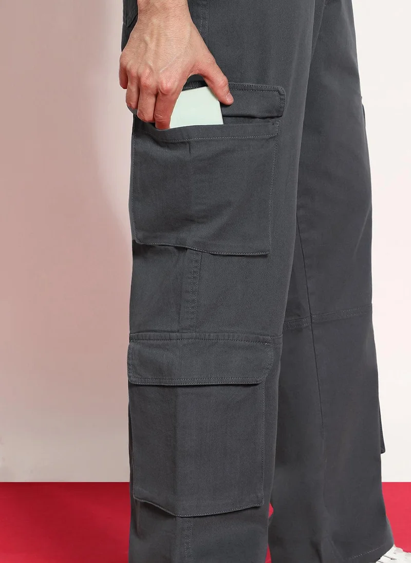 Urbano Fashion  Urbano Fashion Men's Steel Grey Loose Baggy Fit Cargo Chino Pant with 8 Pockets Stretchable for Men | Best Price UAE